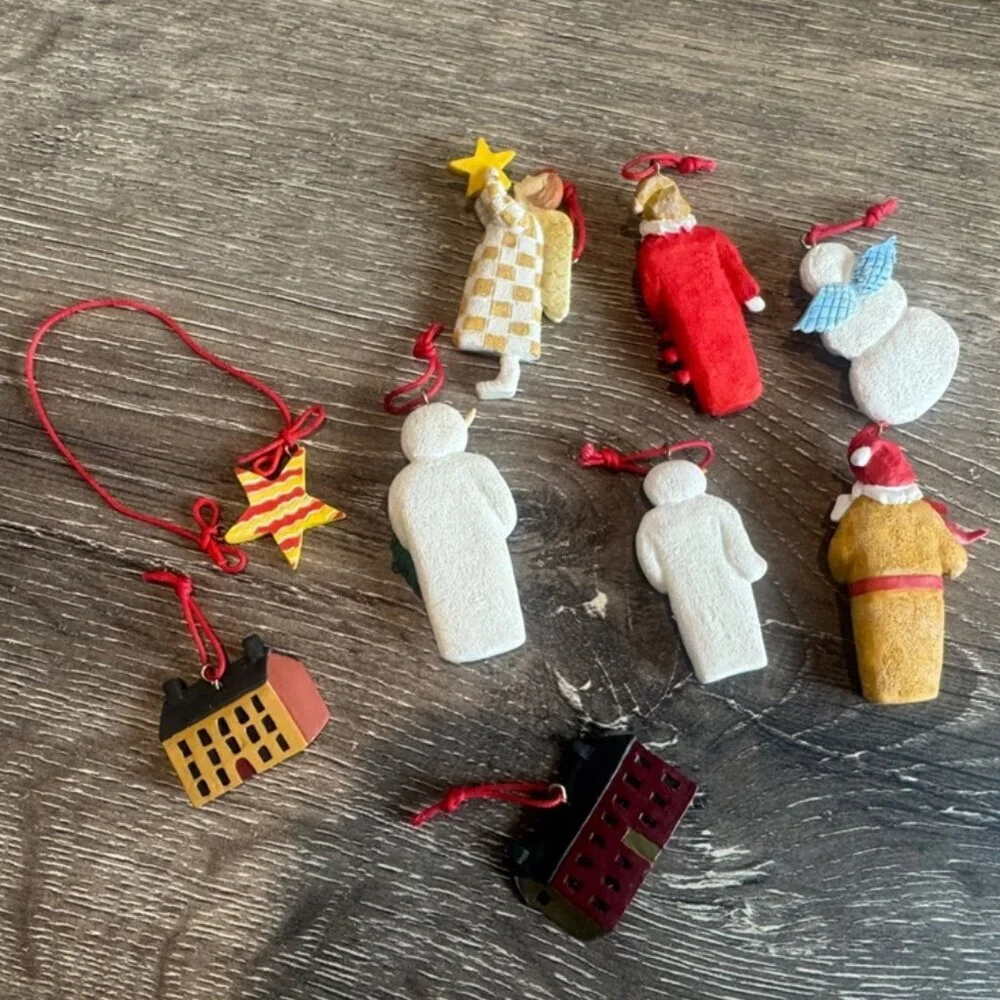 Lot of 8 Resin Small Christmas Tree Ornament, Santa Claus / Angle / Snowman